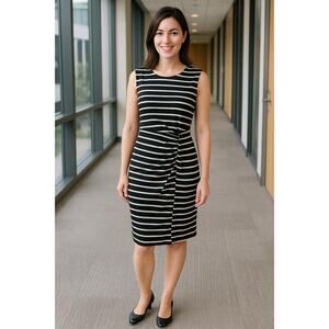 Ann Taylor Loft Sleeveless Faux Wrap Black and White Dress with Side Accent